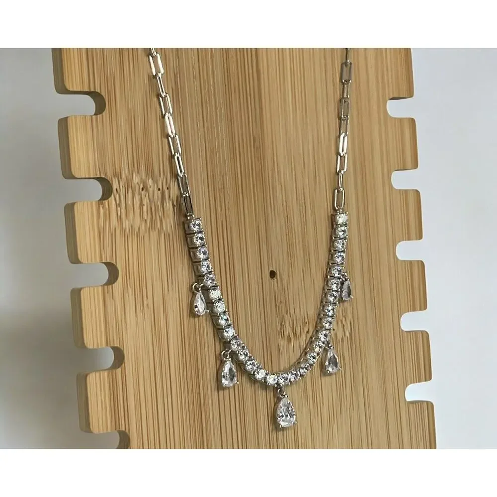 Sterling Silver Stunning CZ Drop Necklace Elegant Stylish Fashion Chic Glam NEW